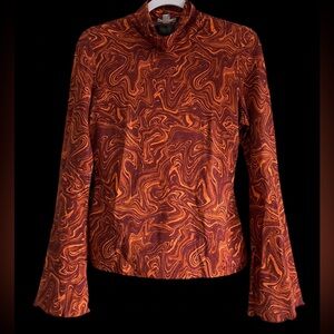 THE DROP | Wave Print High Neck Bell Sleeve Top by @theyusufs